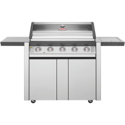 BeefEater 1600 Series Stainless Steel 5 Burner BBQ & Trolley w/ Side Burner, Cast Iron Burners & Grills