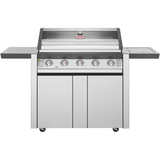 BeefEater 1600 Series Stainless Steel 5 Burner BBQ & Trolley w/ Side Burner, Cast Iron Burners & Grills